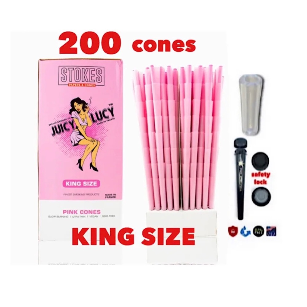JUICY LUCY PINK pre-rolled cone king size 200 cones + tube+glass tip